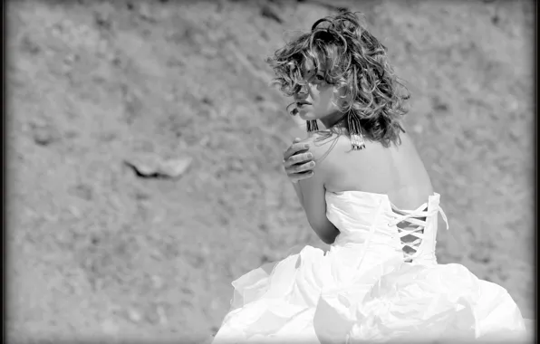 Sand, portrait, blonde, quarry
