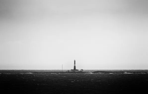 Waves, storm, sea, wind, lighthouse, troubled sea