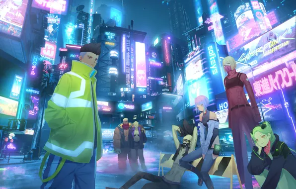Night, the city, girls, Kiwi, guys, Maine, Rebecca, Pillar