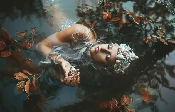 Water, girl, decoration, lake, pond, style, reflection, mermaid