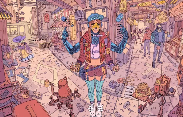 Girl, Robot, Robots, Style, Hands, Fantasy, Art, Art