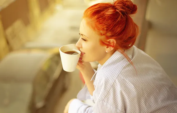 Picture coffee, Girl, morning, Cup, drink