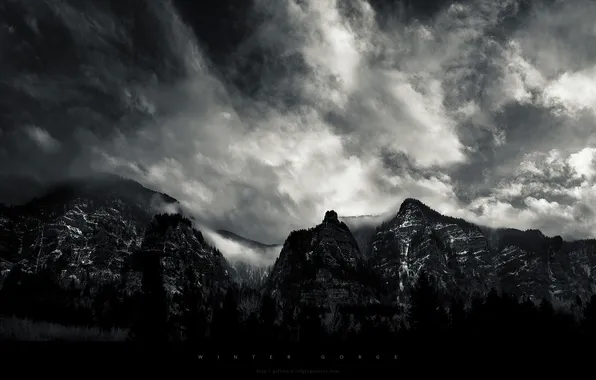 Picture mountains, clouds, black and white, Greg Martin