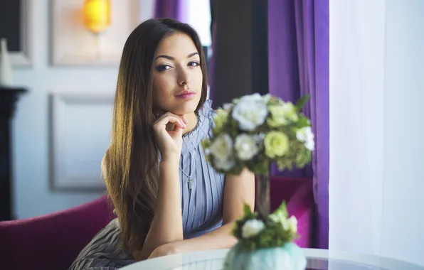 Look, girl, flowers, bouquet, lips, beautiful, photographer, Julia Sariy