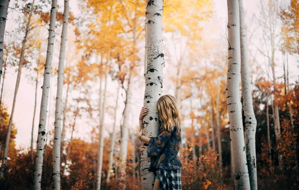 Autumn, girl, mood, birch