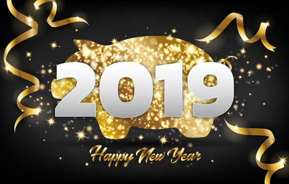 Background, gold, New Year, figures, golden, New Year, Happy, 2019