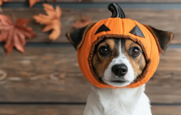 Autumn, look, leaves, holiday, Board, portrait, dog, outfit