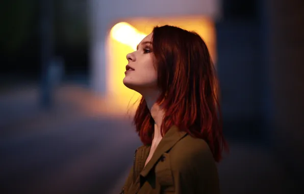 Picture night, model, women, redhead, jacket, women outdoors, Irina Telicheva