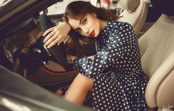 Picture machine, auto, look, girl, pose, makeup, dress, the wheel