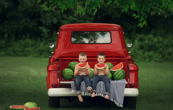 Machine, summer, grass, joy, children, childhood, smile, mood