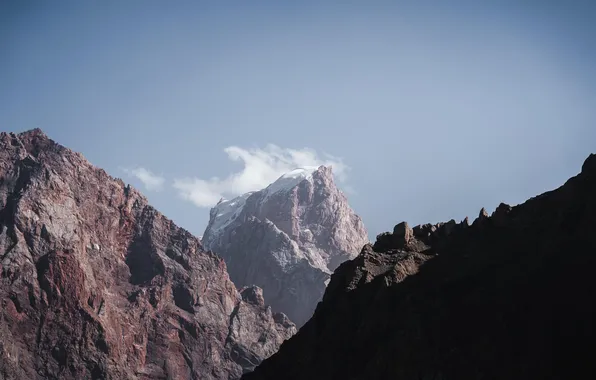 Picture mountains, clouds, rocks, snow, Asia, Tajikistan