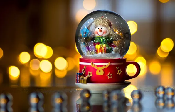 Picture glare, Christmas, mug, New year, snowman, glass globe