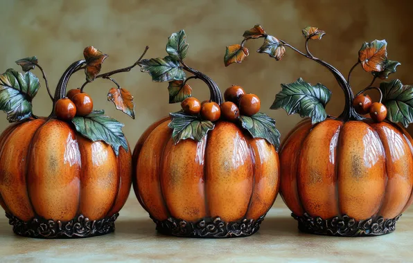 Autumn, leaves, branches, berries, fruit, pumpkin, composition, Souvenirs
