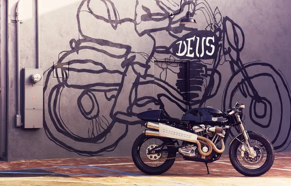 Picture black, model, motorcycle, custom, custom, custom items, Deus Ex Machina, Harley Davidson