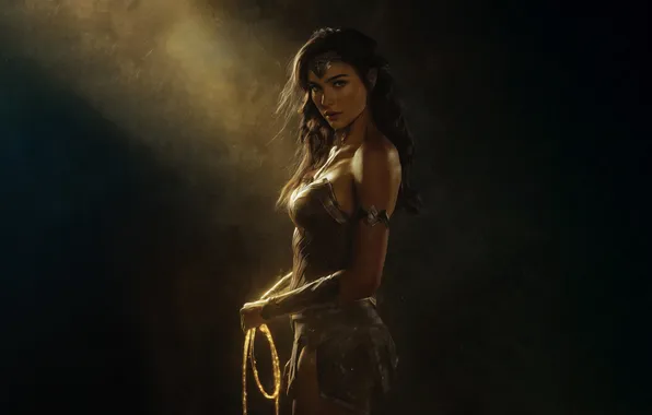 Girl, armor, look, wonder woman, superhero, lasso, AI art