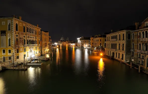 Night, lights, Italy, Venice