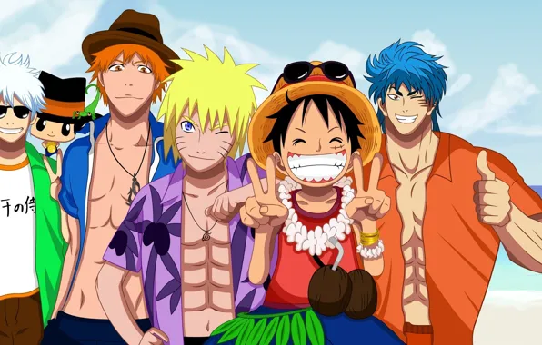 Anime, Bleach, Naruto, Crossover, Ichigo Kurosaki, One Piece