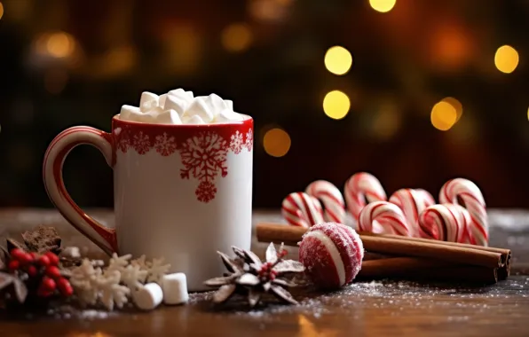 Christmas, candy, mug, Cup, sweets, New year, drink, dessert