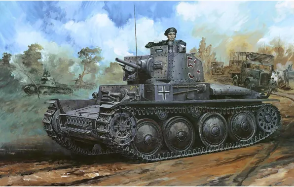 Figure, Czech, Pz.Kpfw.38 t, Light tank, Panzerkampfwagen 38 t, German, LT vz.38, Ausf.A