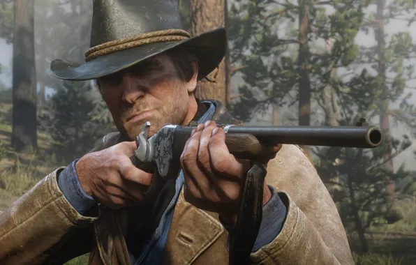 Picture hat, hunting, weapons, Rockstar, Bandit, Red Dead Redemption 2, Arthur Morgan