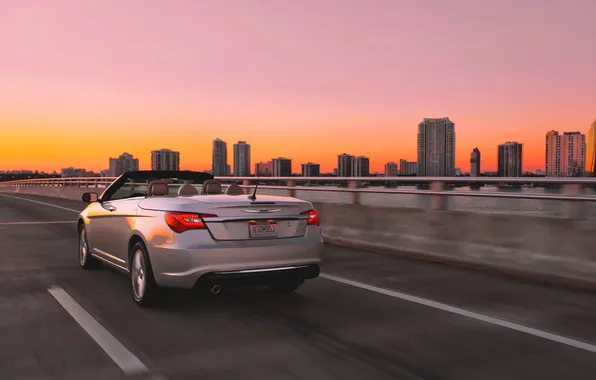 The city, Sunset, The sky, The evening, Chrysler, Convertible, Silver, 200