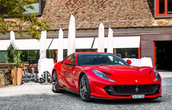 Ferrari, red, yard, Superfast, 812