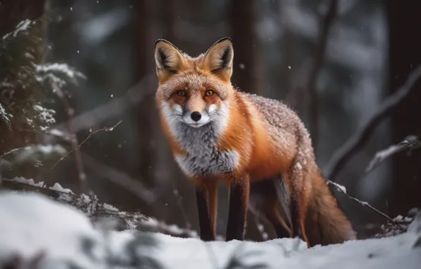 Winter, look, snow, Fox, the snow, digital art, AI art, neural network