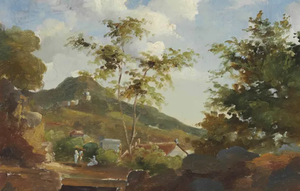 Picture landscape, mountains, picture, Antilles, Camille Pissarro, The village at the Foot of the Mountain in …