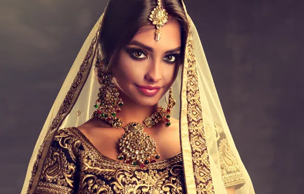 Picture girl, style, portrait, decoration, Beautiful, woman, necklace, Indian