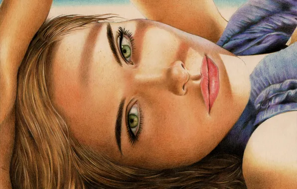 Picture look, girl, face, hair, hand, painting, green eyes, Isabel Lucas