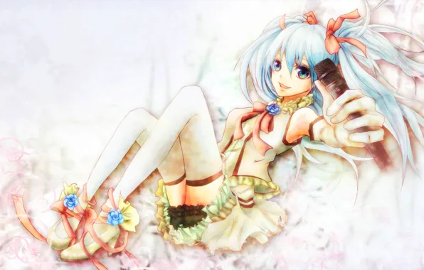 Girl, flowers, tape, art, Hatsune Miku, Vocaloid, Vocaloid