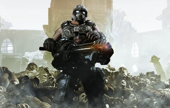 Picture soldiers, corpses, machine gun, gears of war 3