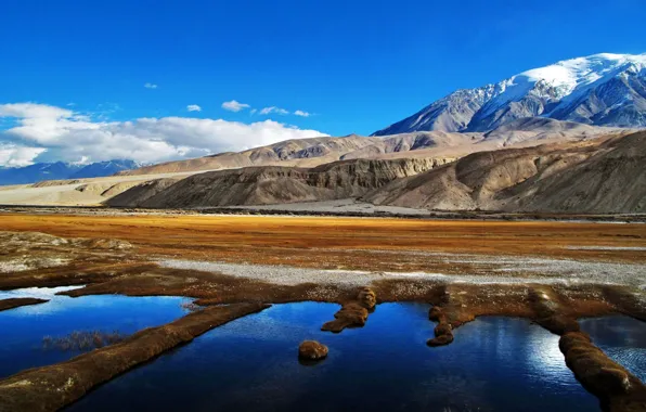 Picture the sky, clouds, mountains, lake, Pamir