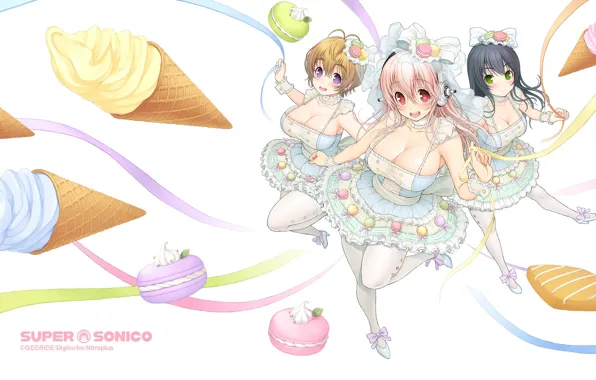 Headphones, ice cream, sweets, neckline, three, horn, art, fun