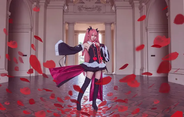 Picture petals, vampire, cosplay, Krul Tepes, Owari no Seraph