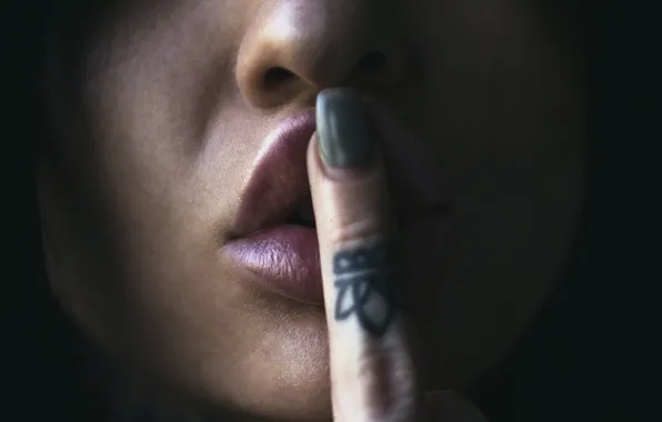 Picture girl, finger, lips, Jack Russell