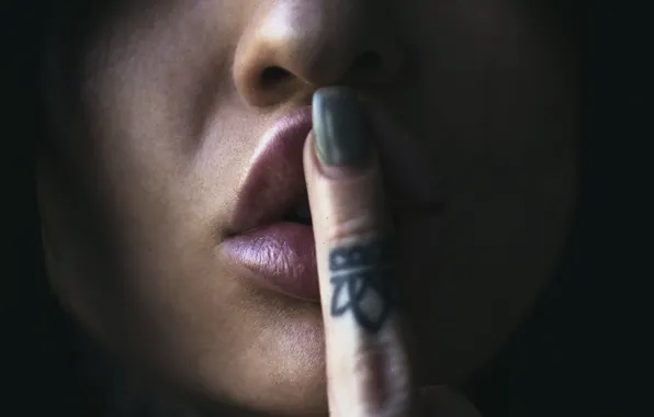 Girl, finger, lips, Jack Russell