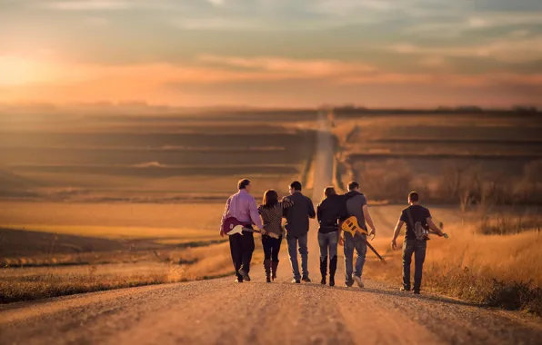 Road, the way, guitar, group, musicians