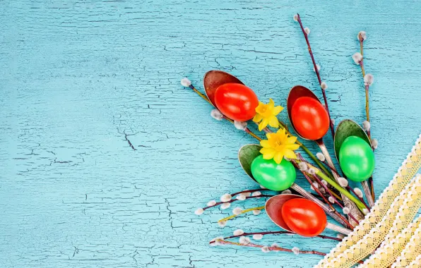 Flowers, eggs, spring, Easter, happy, Verba, flowers, spring