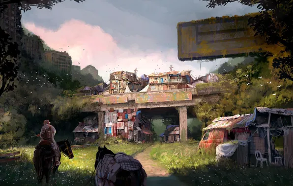 Bridge, rider, buildings, Welcome to Bridgetown, It's too damn quiet