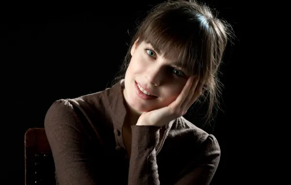 Look, pose, smile, background, black, makeup, actress, smile