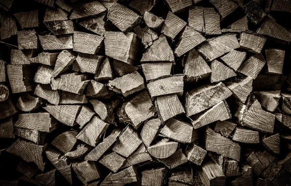 Picture wood, black and white, Pile of Wood