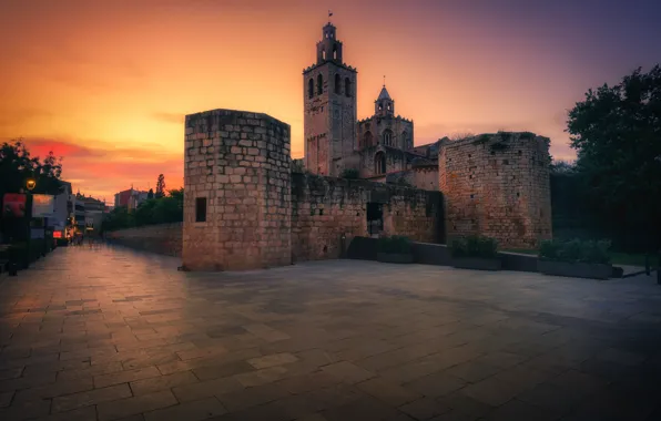 Sunset, castle, tile, the evening, area, architecture, the sidewalk, Spain