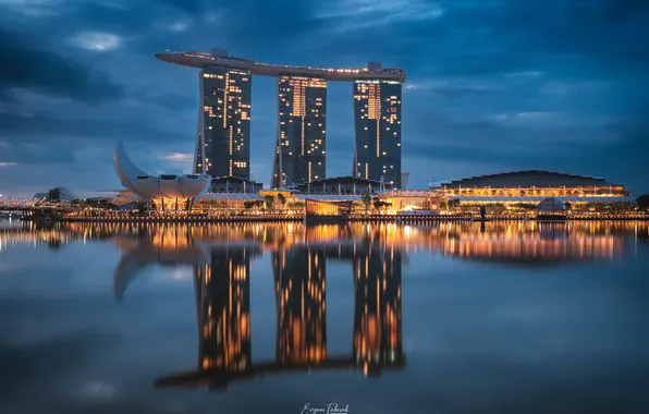 Beauty, Singapore, architecture, resort, the reflection in the water, the night sky, Marina Bay Sands, …