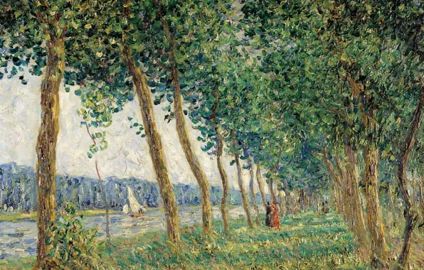 Picture trees, landscape, river, boat, picture, sail, alley, Francis Picabia