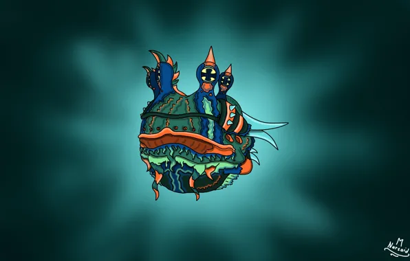 Eyes, Ball, Orange, The tentacles, Horns, Cartoon, Marsh, Amphibian