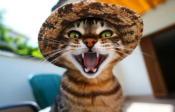 Language, cat, cat, look, pose, stay, hat, mouth