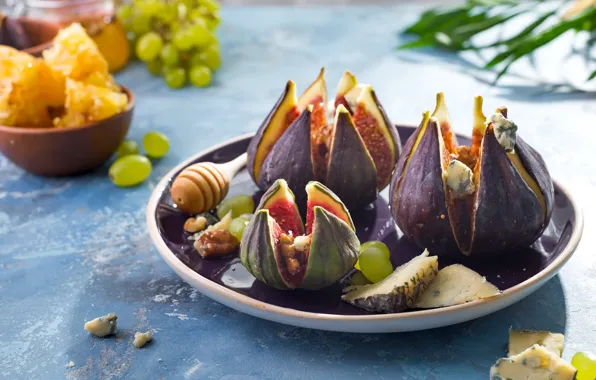 Cheese, grapes, figs