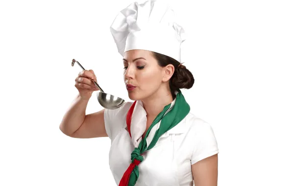 Girl, pose, makeup, Mike, hairstyle, tie, white background, cook
