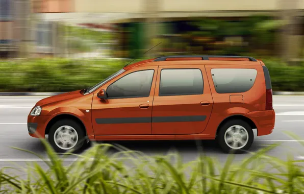 Picture road, grass, orange, the view from the side, Lada Largus, orange metallic